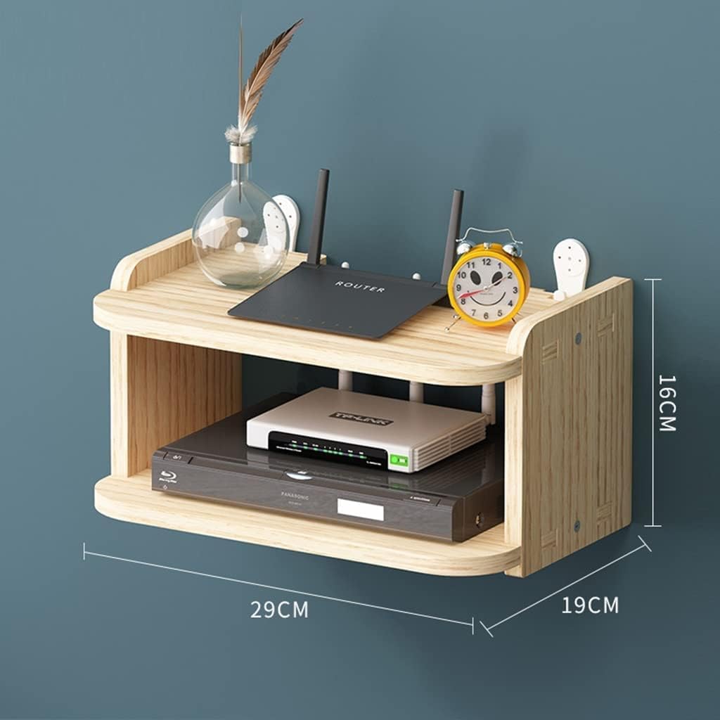 Wireless WiFi Router Shelf Wood WiFi Router Storage Shelf,Shielding Wire Finishing Wire Storage Box Floating Shelf,Wireless Router Rack Living Room(29 * 19 * 16cm)