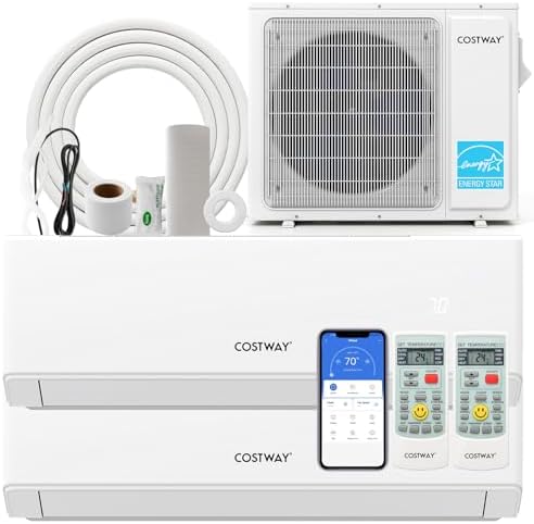 COSTWAY 18k Dual 2 Zone Mini Split Air Conditioner, 22 SEER2 7000 BTU+ 9000 BTU, 208-230V, Wifi Enabled Multi Zones Mini Split AC Heat Pump Full Set, Ductless Energy Star