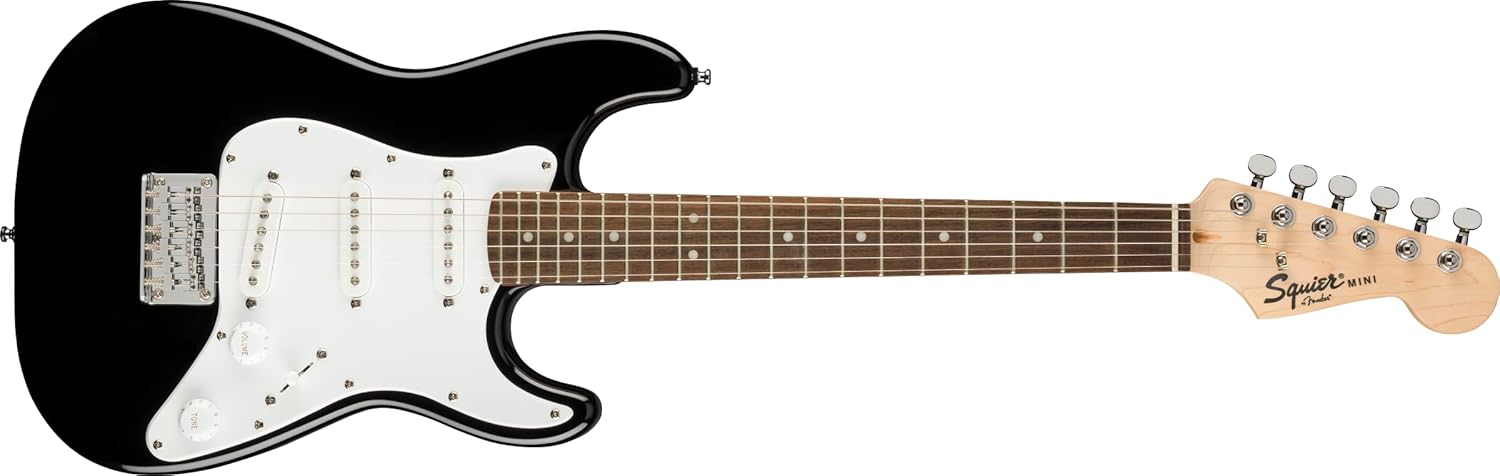 Squier Mini Stratocaster Electric Guitar, with 2-Year Warranty, Black, Laurel Fingerboard