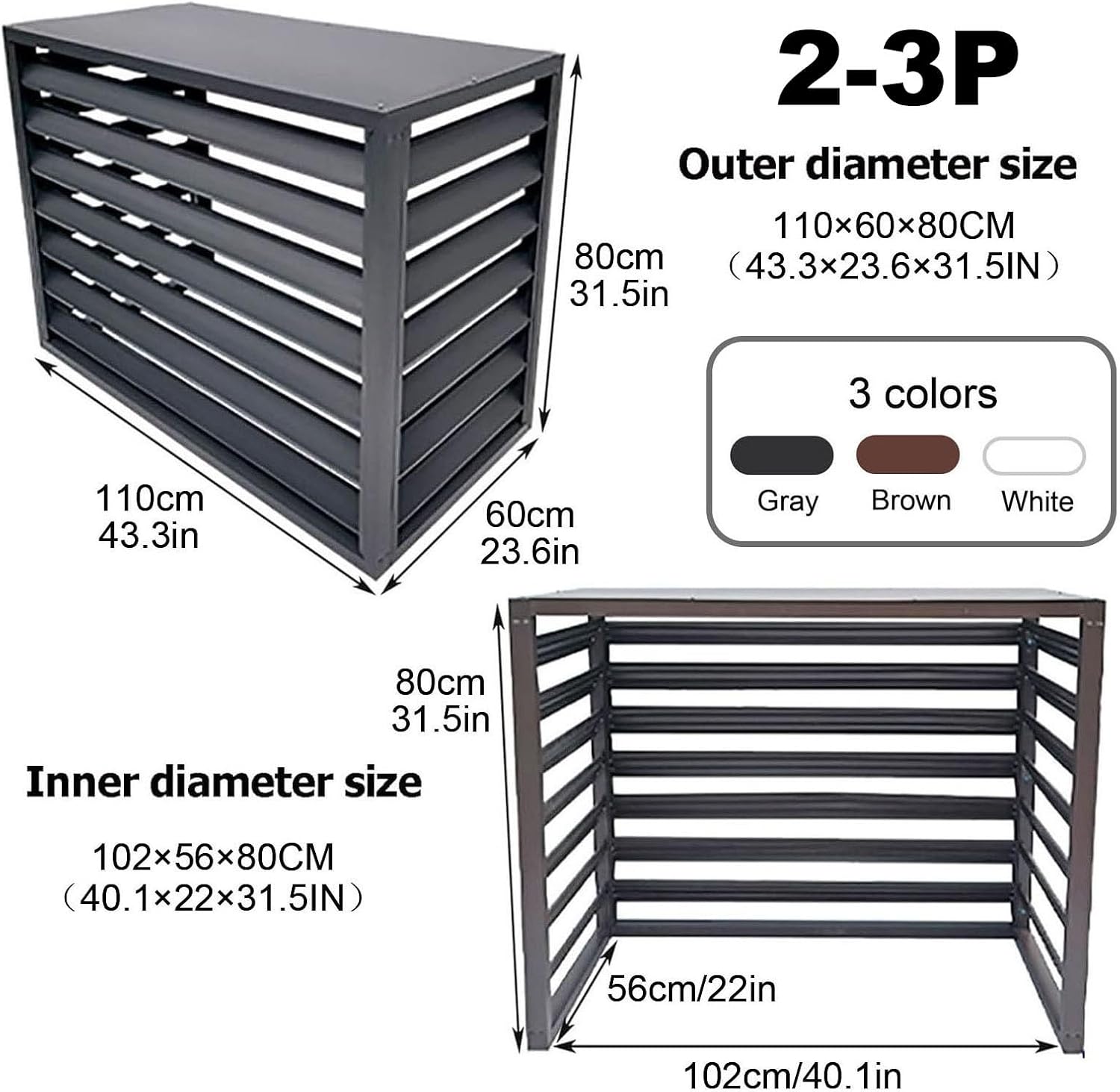 Aluminum Air Conditioner and Heat Pump Cover, Ac Unit Covers Outdoor, Privacy Screens Fence Panels for Air Conditioners Trash Bins(Gray,110cm)