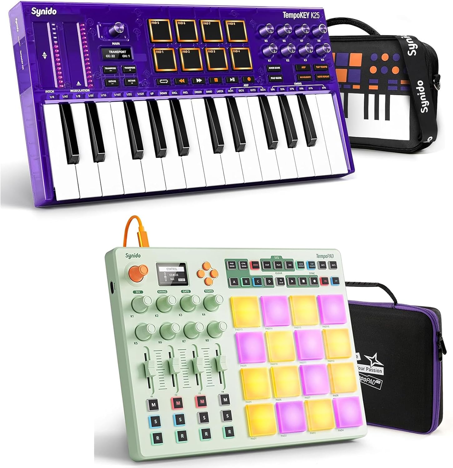 Synido TempoKEY K25 USB C MIDI Keyboard with Wireless MIDI Pad Controller