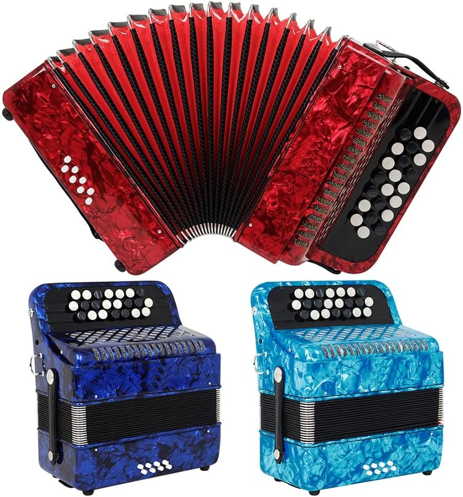 Bayan Accordion for Beginner Adults, 22 Button 8 Bass Professional Button Reed Accordion Instrument with Storage Bag (Color : Sky Blue)