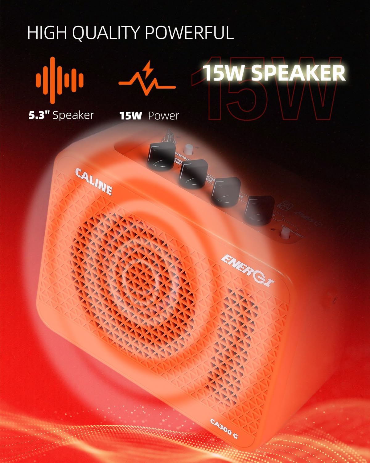 Caline 15W Electric Guitar Amp,Portable Practice Guitar Amplifier with Clean Distortion Effects,Small Bluetooth 5.3inch Speaker Amps for Electric Guita