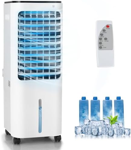KOTEK 4-In-1 Evaporative Air Cooler, Portable AC Fan with 4 Modes, 3 Speeds, 7H Timer, 12L Water Tank 4 Ice Packs & Remote Control, Air Conditioner Fan for Home Office Indoor Use