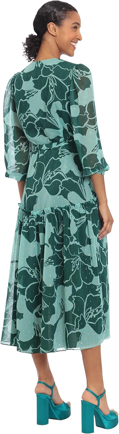 Donna Morgan Women's 3/4 Sleeve Wrap Midi Dress