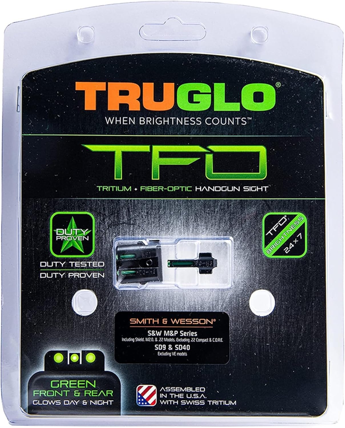 TRUGLO TFO Tritium & Fiber-Optic Handgun Sight Durable Snag-Resistant Glowing Front & Rear Night Sight, Compatible with Smith & Wesson M&P Series