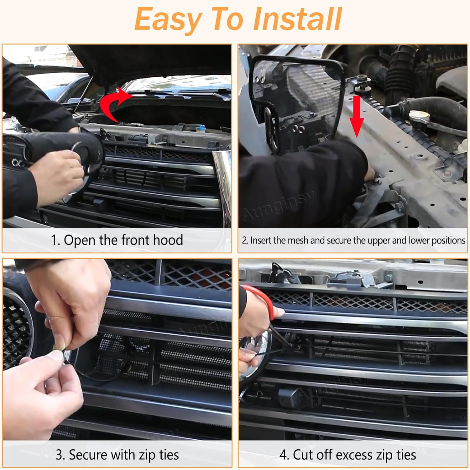 Aunginsy Front Grille Grill Vent Guard Protective Cover Mesh Set Compatible with 2022-2025 Toyota Tundra 1794 Limited Edition Stainless Steel Extend Decoration Accessories, with Supplied Cable Ties