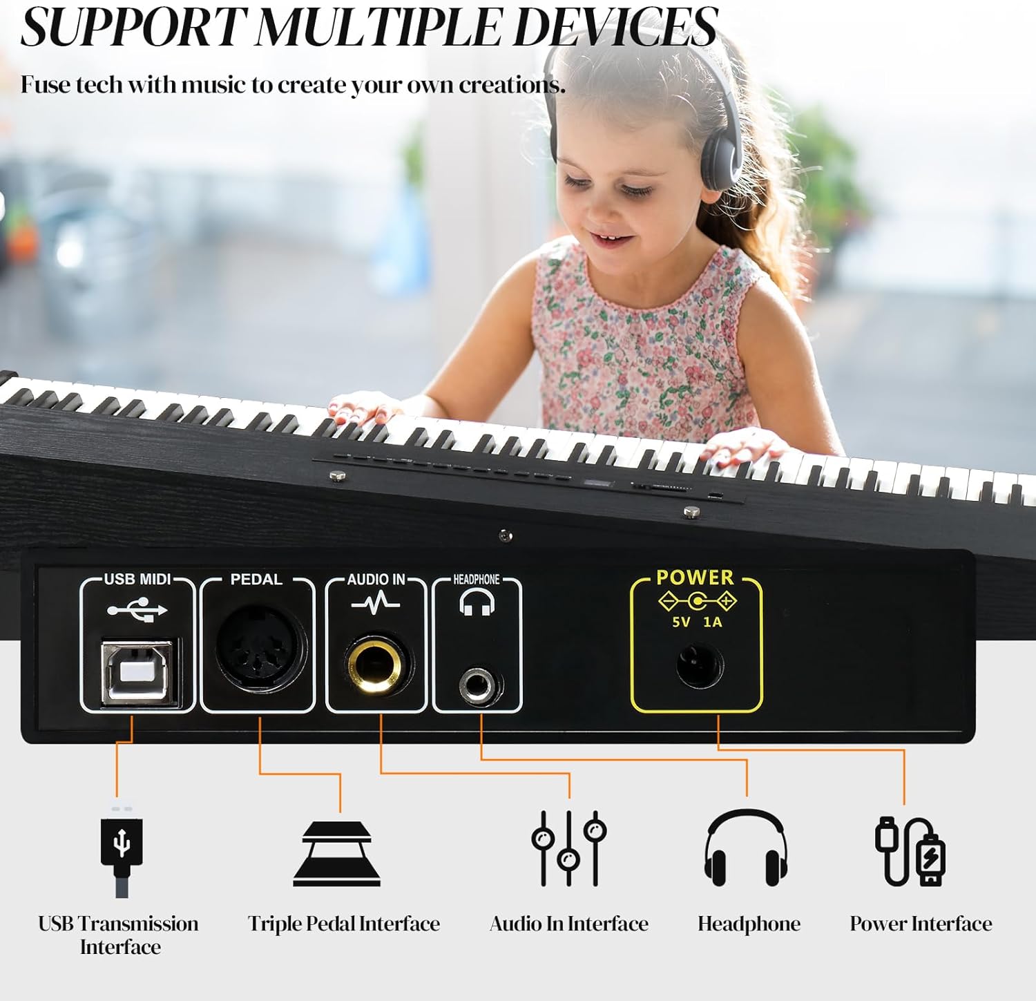 Ktaxon 88 Key Weighted Keyboard Piano Digital Piano with Dream Sound Chip, MIDI/USB Connectivity, Works with Music Software Includes Headphones, Sticker, Music Clip, Dustproof Cloth(Black)