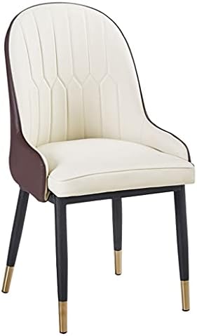 Kitchen Dining Room Furniture Chairs Modern PU Leather High Back Padded Soft Seat Dining Chairs with Backrest Black Metal Legs for Office Lounge Dining Kitchen Bedroom (Color : Beige+Brown)