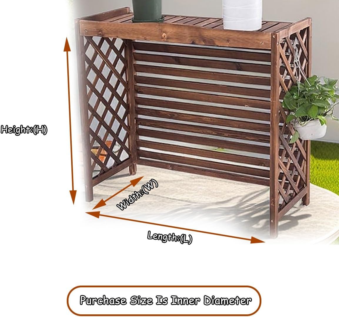 Air Conditioner Fence Screen AC Covers Outdoor Protective Grilles Wooden Plant Display Rack Weather Resistant Space Divider Shutters Decoration Cover For Outside Unit(Brown,L115cm*W54cm*H95cm)