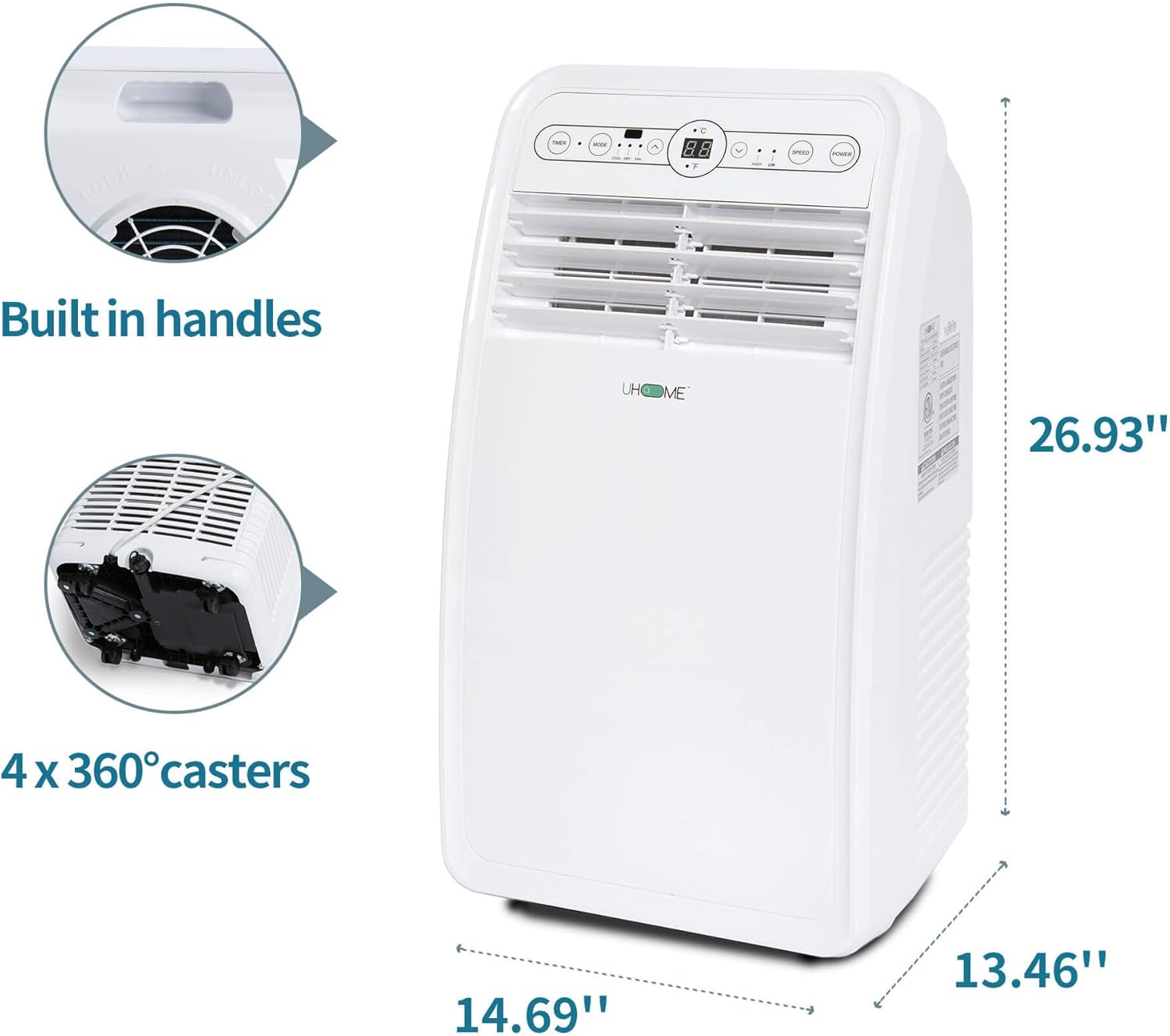 Uhome 2024 New Portable Air Conditioner, 8000 BTU Compact AC Unit with Cooling, Dehumidifier, Fan, Remote Control and Window Mount Kit Included, White