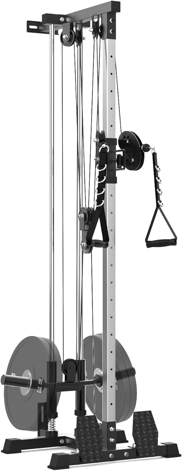 LAT Pull Down Machine - Wall-Mounted Cable Workout Machine 400Lbs Weight Capacity, Dual Pulley System, 20 Height Adjustments, Compact Home Gym Cable Machine