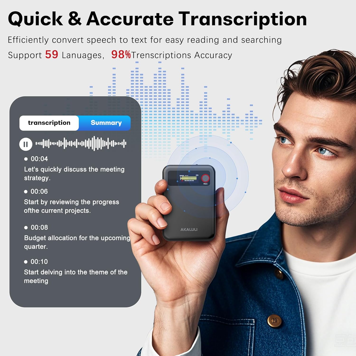 64GB AI Voice Recorder for Meetings,Calls&Lectures - Voice to Text Sound Audio Recorder with Bluetooth,App Control,Transcribe&Summarize by ChatGPT,Dictaphone Recording Device Built-in Magnetic