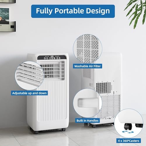 8000 BTU Portable Air Conditioners Cool Up to 350 Sq.Ft,3 IN 1 Cooling AC Unit with Remote Control/LED Display/24Hrs Timer,Ultra-Quiet 50dB,Sleep Mode for Bedroom, Living Room, Office