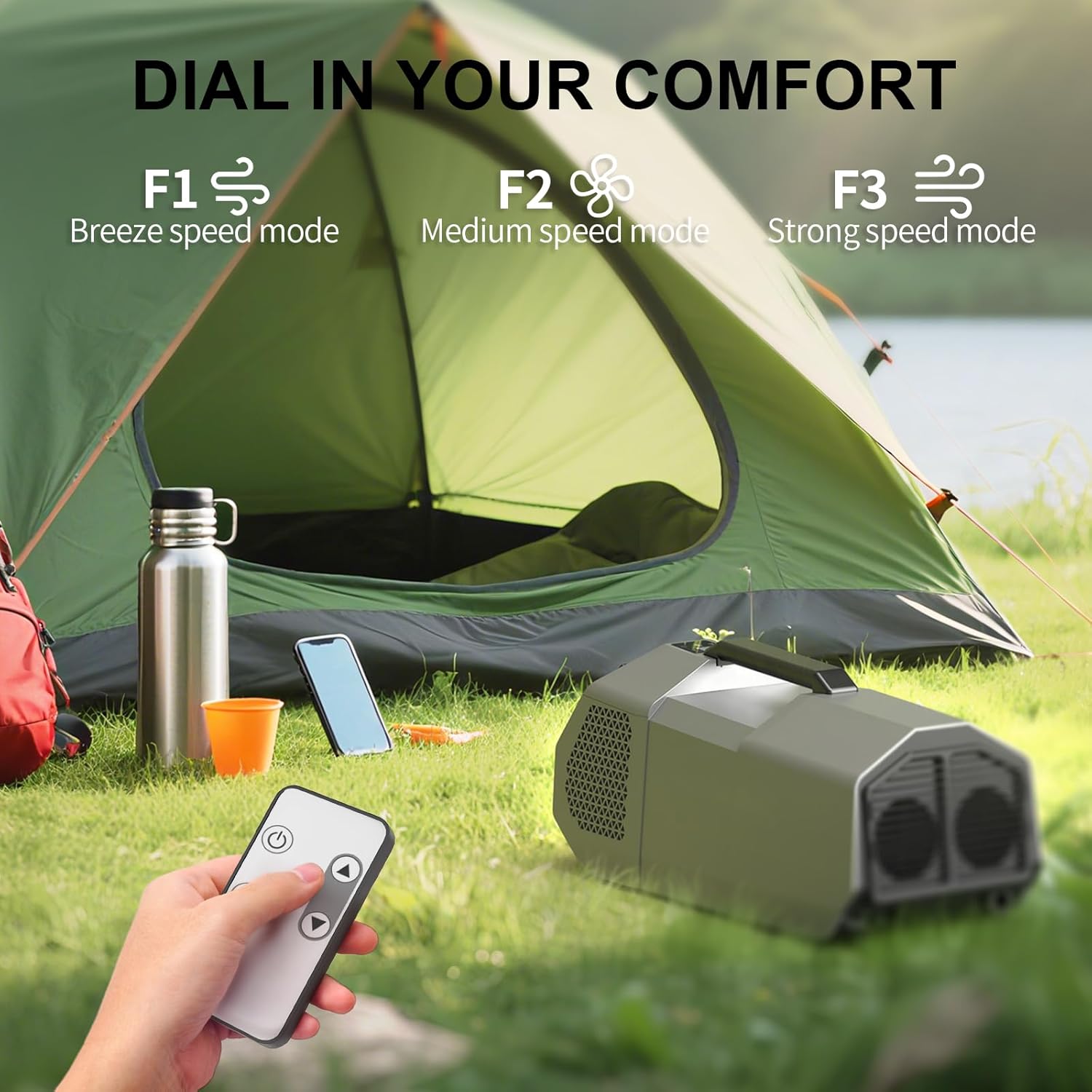 Portable Air Conditioner for Tents, Camping AC 3-Speed Cooling with Remote & Touch Control, Quiet 240W Low Power for RV, Car, Outdoor Use