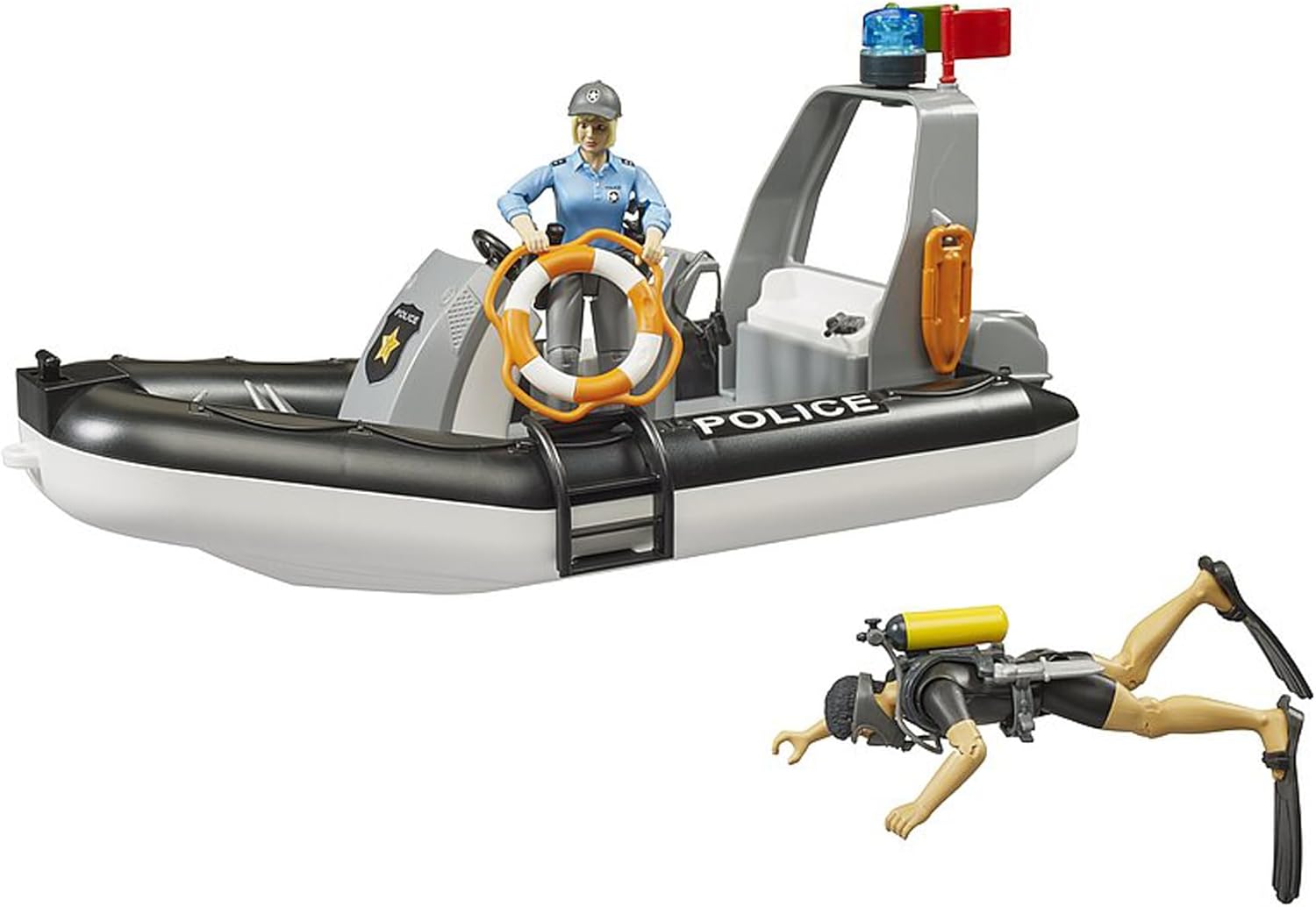 Bruder RAM 2500 Police Pickup with L + S Module Trailer, Boat and 2 Figures