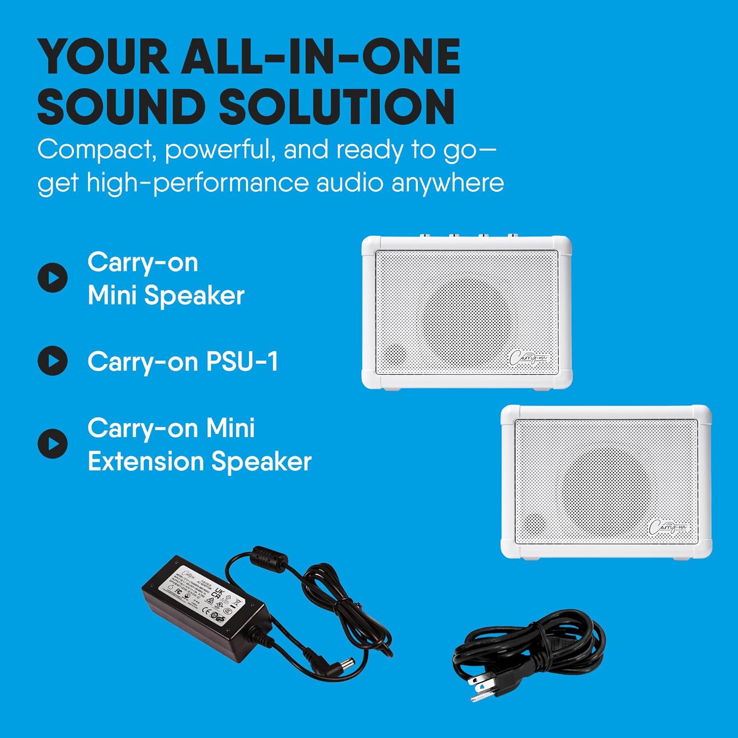 Carry-on Mini Stereo Bundle - Mini Speaker, Extension Speaker and PSU-1 - All-in-One High-Performance Portable Audio Solution for Music Practice, Jam Sessions, Studio Use, and Small Event Hosting