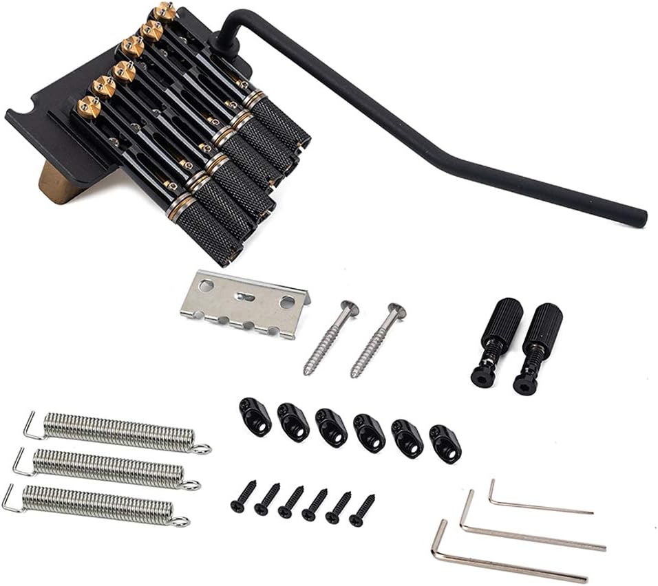 Alnicov 6 String Headless Guitar Bridge Tremolo System Set with Tailpiece for Electric Guitar Parts Replacement Tool