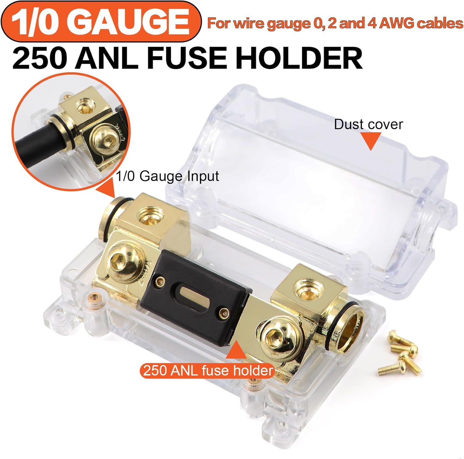 1/0 Gauge Wire(20ft Each - Red/Black) Copper Clad Aluminum CCA with 250A ANL Fuse Holder,20pcs Lugs Terminal Connectors & 3:1 Heat Shrink Tube for Power/Auto,Amplifier,Ground Cable