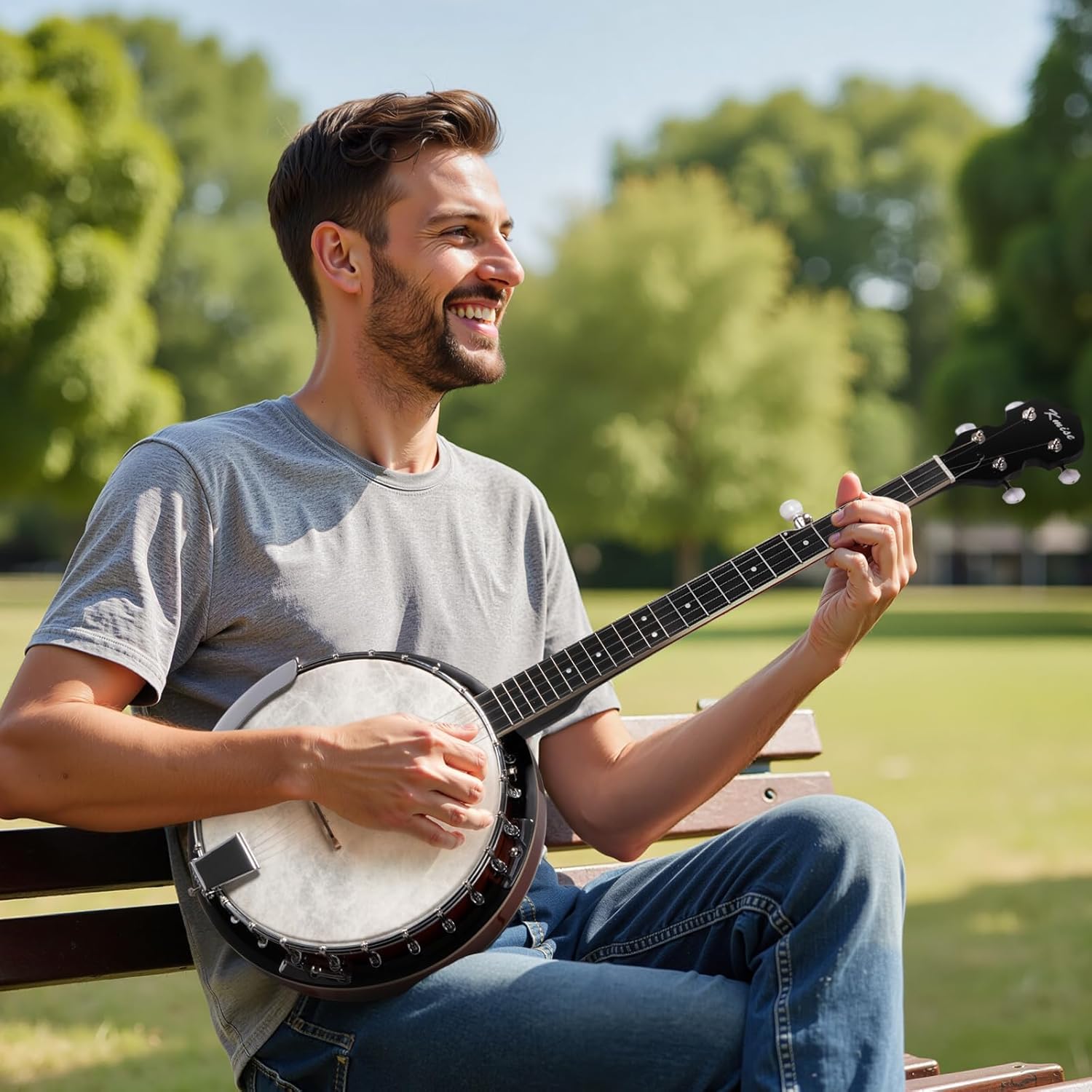 Kmise Banjo, 5 String Banjos with Remo Head Full Size 38 Inch Closed Back with Removable Resonator, Strings Pack, Finger Picks, Strap, Case, Tuner Set Accessories for Starter Adults Beginner Gift