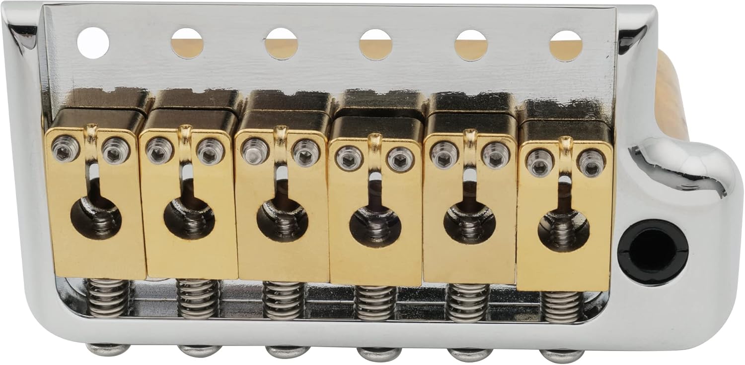 Musiclily Ultra 52.5mm (2-1/16 inch) Full Solid Brass 6-Screw Knife Edge Tremolo Bridge for Strat Style Electric Guitar, Hybrid