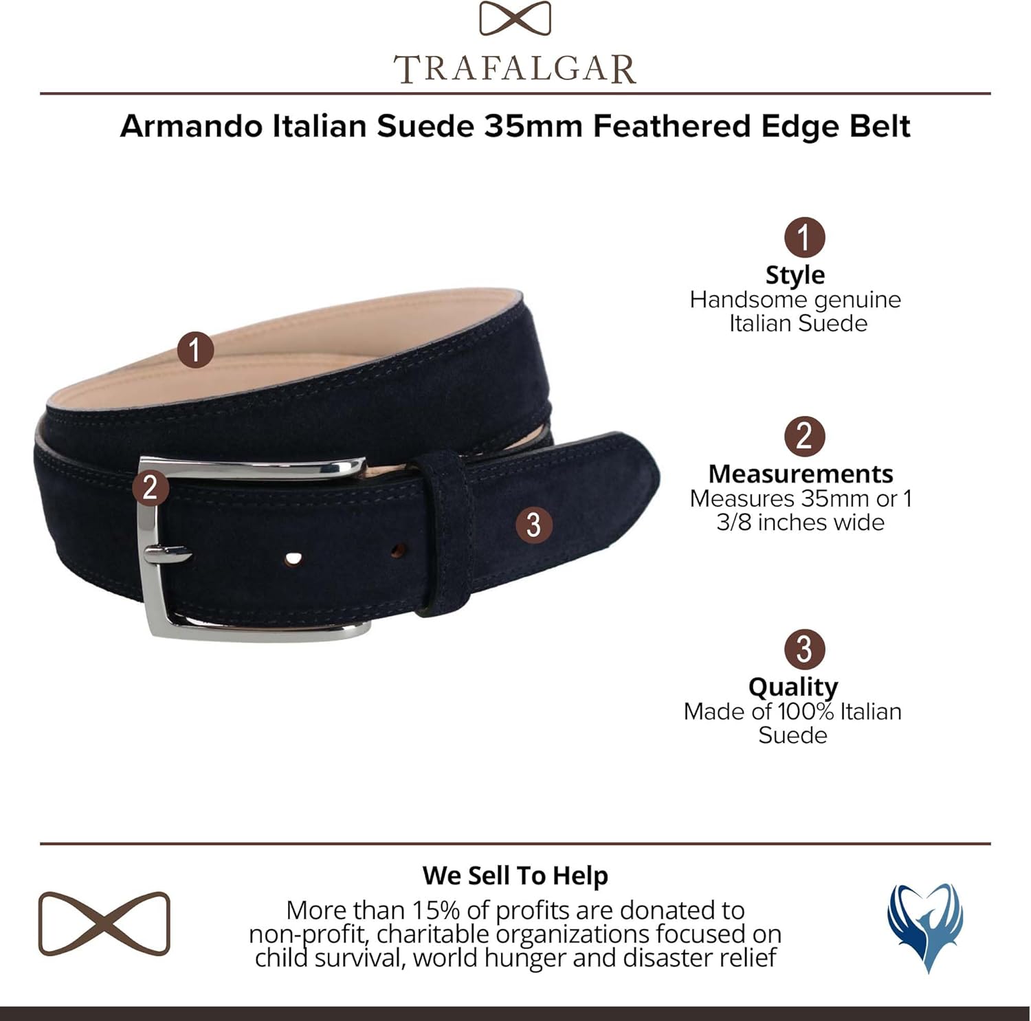 Trafalgar Men's Armando Italian Suede 35mm Feathered Edge Belt