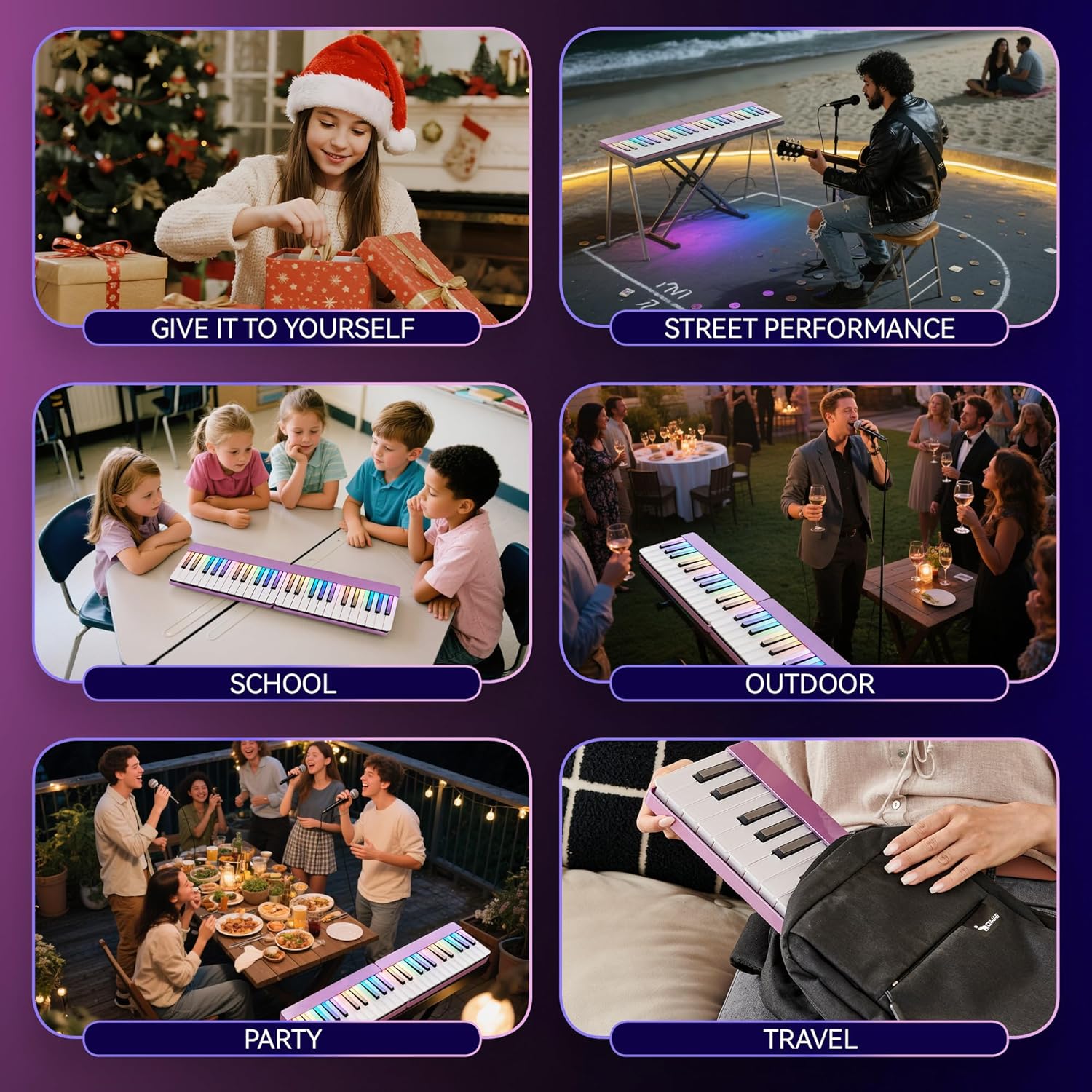 Smart Piano Keyboard with Built-in LED Light and Free App, 24-Key Smart Piano for Beginners, Portable travel piano Keyboard,Mini Piano Keyboard, MIDI Supported, Birthday or Holiday Gift(Purple)