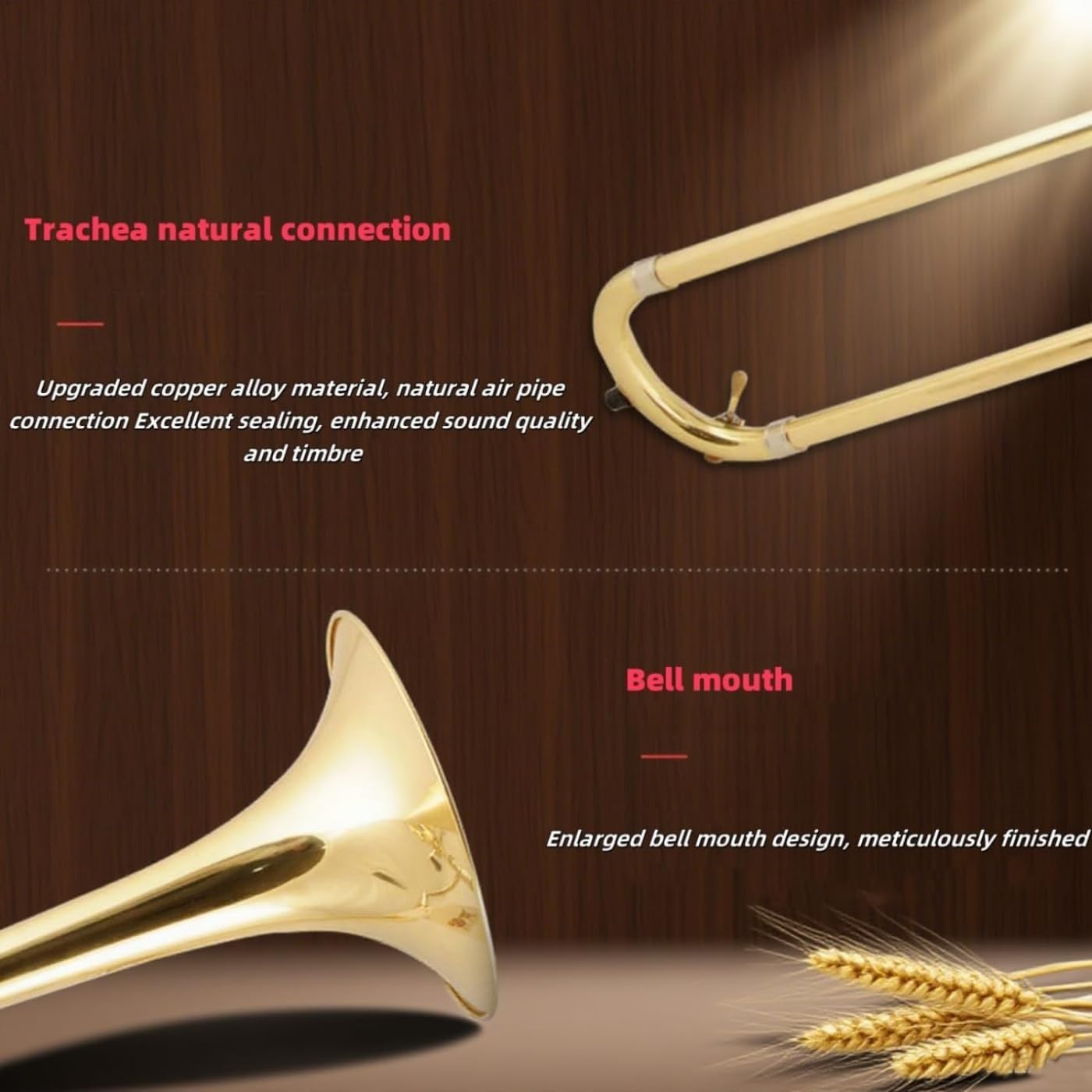 Bb Tenor Slide Trombone B Flat Brass Plated Trombone Instrument with Mouthpiece Cleaning Kit & Padded Case for Beginners Students