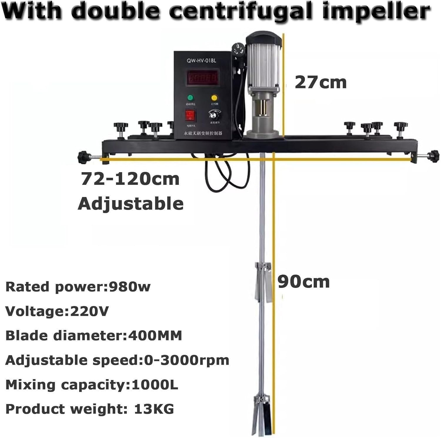 980W Electric Tank Mixer Machine, Paint Mixing Equipment Paint Stirring Machine Bracket Air Agitator with Folding Propeller