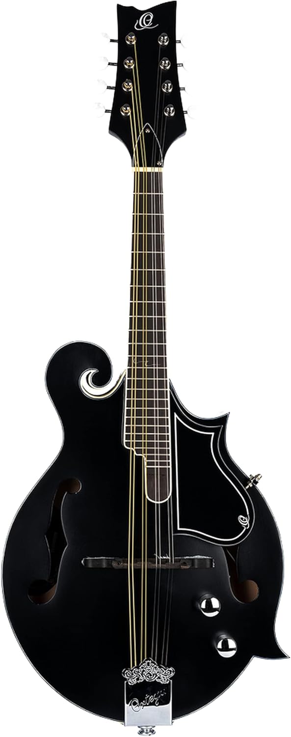 Ortega Guitars, 8-String F-Style Series Acoustic-Electric Mandolin w/Bag, Right, black (RMFE40SBK)