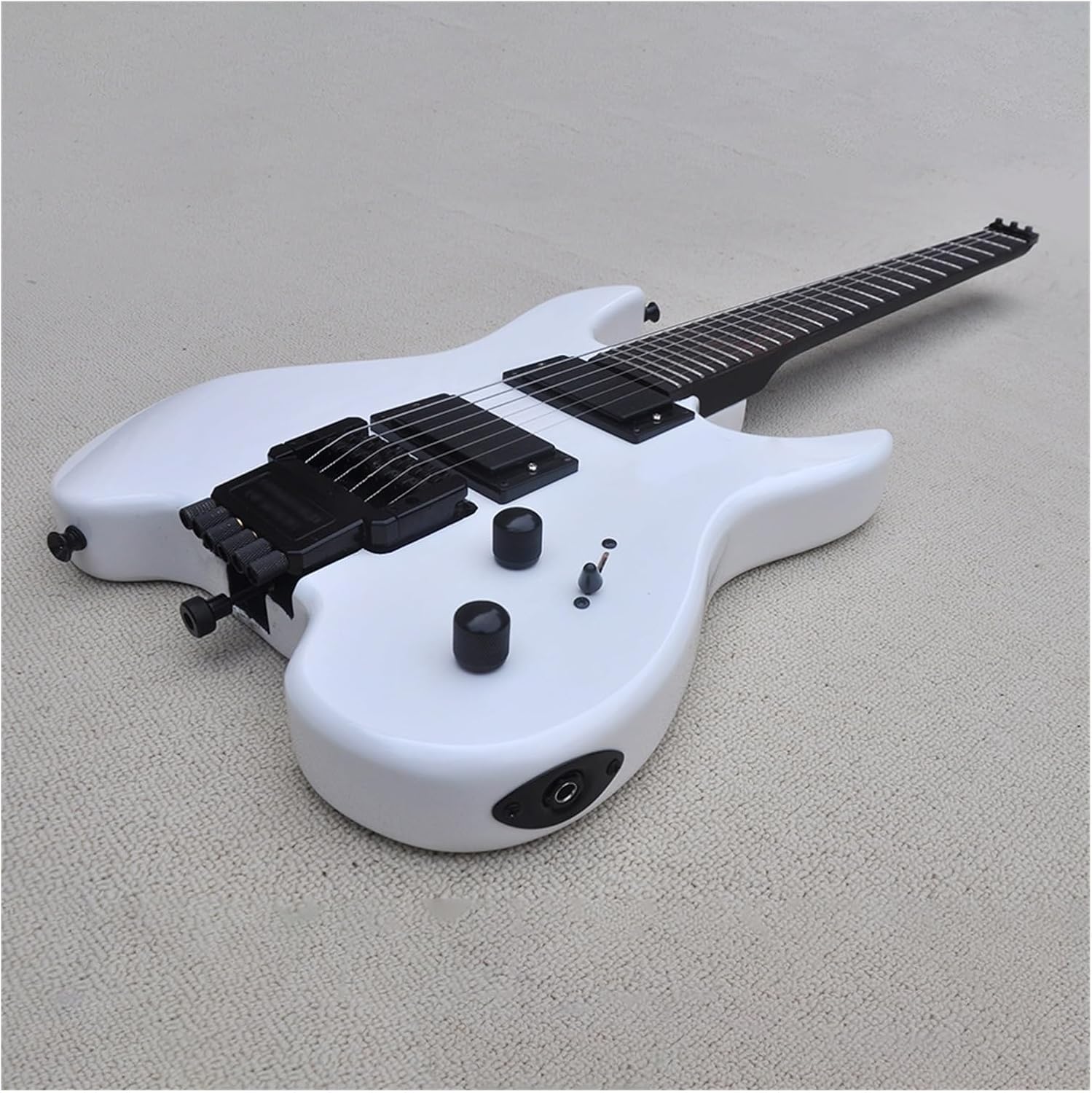 VENEKA Headless Electric Guitar White 39 Inches Headless Electric Guitar with Basswood Body Rosewood Fretboard