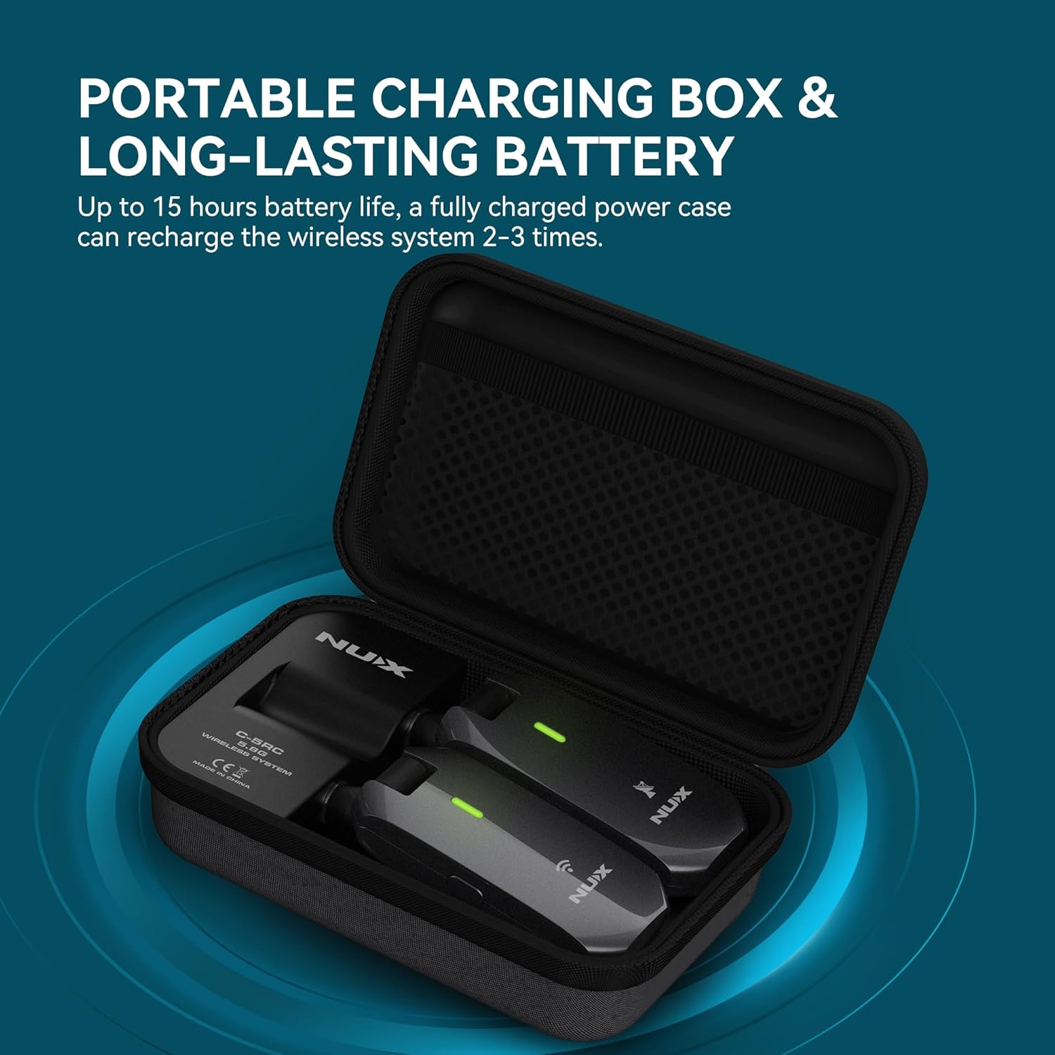 NUX C-5RC 5.8GHz Rechargeable Wireless Guitar System | 5.8GHz Auto-Pair, Portable Charging Case, Low Latency, Clear Audio for Electric Guitar, Bass & Ukulele