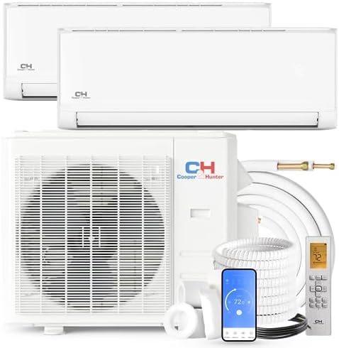 Cooper&Hunter 18,000 BTU Dual Zone 6,000 + 9,000 BTU Multi Zone, 22.9 SEER2, Wall Mount Ductless Mini Split A/C Air to Air Inverter Heater Including 25ft Installation Kits