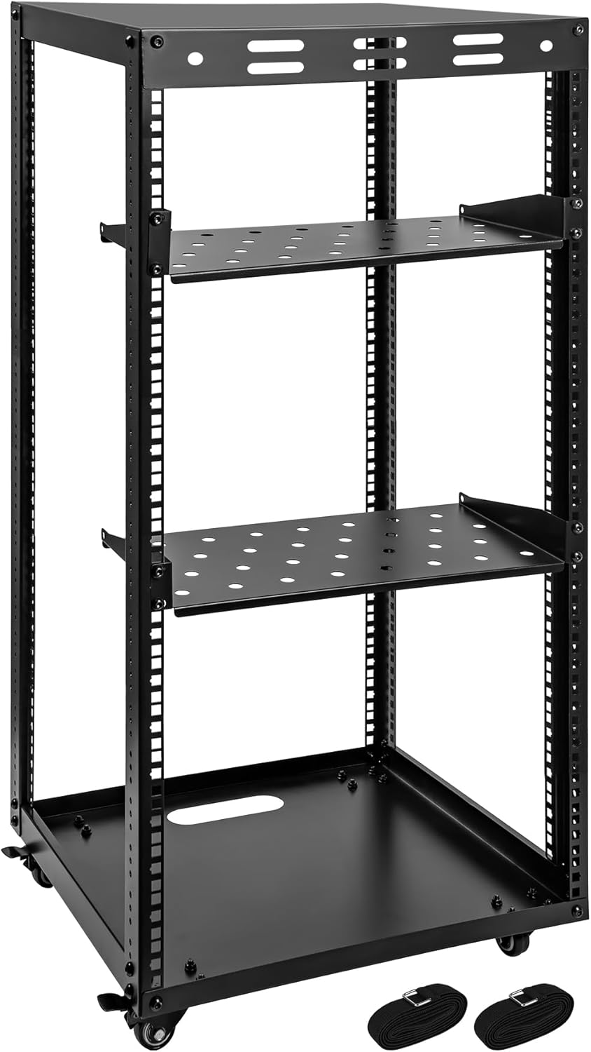 20U Server Rack w/ 2 Racks, Versatile Open Frame IT Rack - Wall-Mount, Rotate and Push w/Ease, AV Rack w/Top & Bottom Panels, Hook and Loop Straps for 19