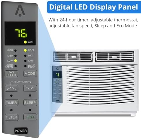 6000 BTU Window Air Conditioner Unit, Window AC Units With Remote Control, 50dB Low Noise, 24H Timer, Small AC for Room, Quick Installation, Cools Up to 250 Sq.Ft，115V