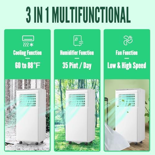 WANAI 8000 BTU ASHARE(4400 BTU SACC) Portable Air Conditioner with 3-in-1 Mode & Remote Control & Window Kit Room AC Unit Cool Up to 250 Sq.ft White