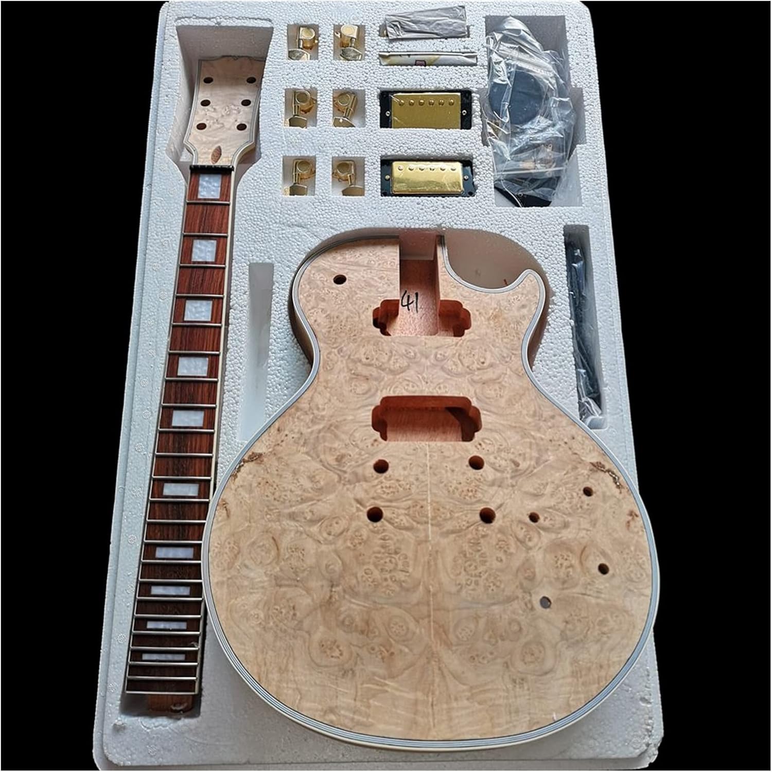Maple Tree Pomegranate Electric Guitar Production Material Accessories Full Set Combination to Make Electric Guitar Combination Unfinished Guitar Body (Color : 3)