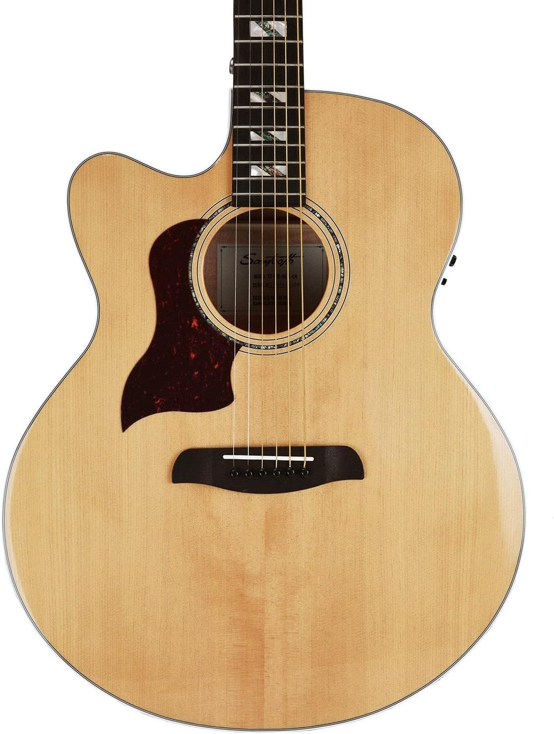 Sawtooth Maple Series Left-Handed Acoustic-Electric Cutaway Jumbo Guitar with Hard Case and Pick Sampler