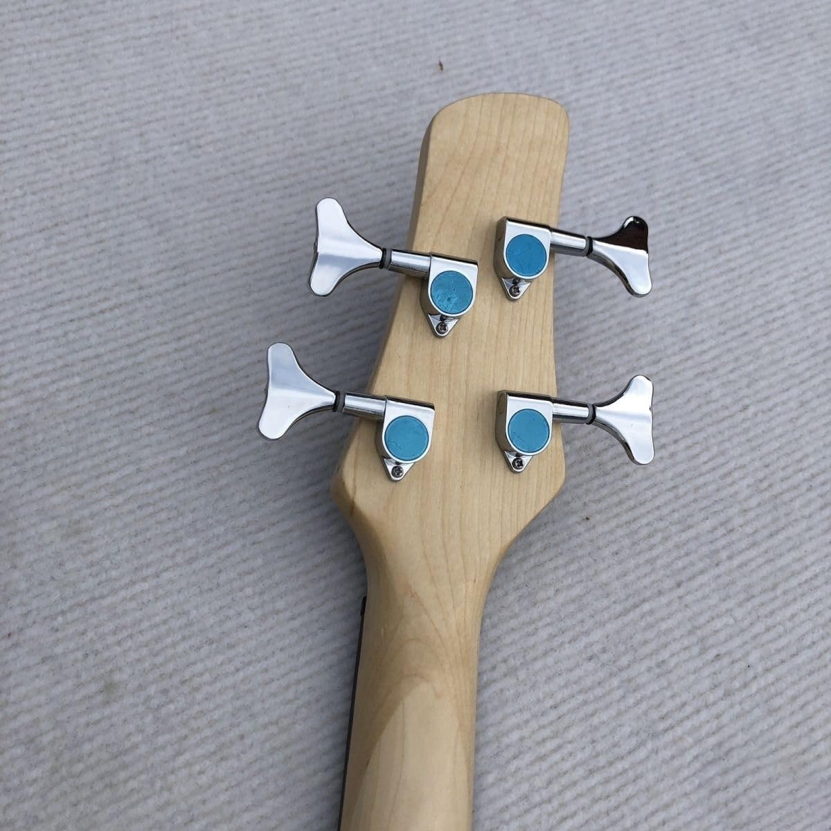 Electric Bass Guitar 4 String 24 Frets Full Size Pickups Blue Tiger Flame Burst Solid Basswood Body for Beginners