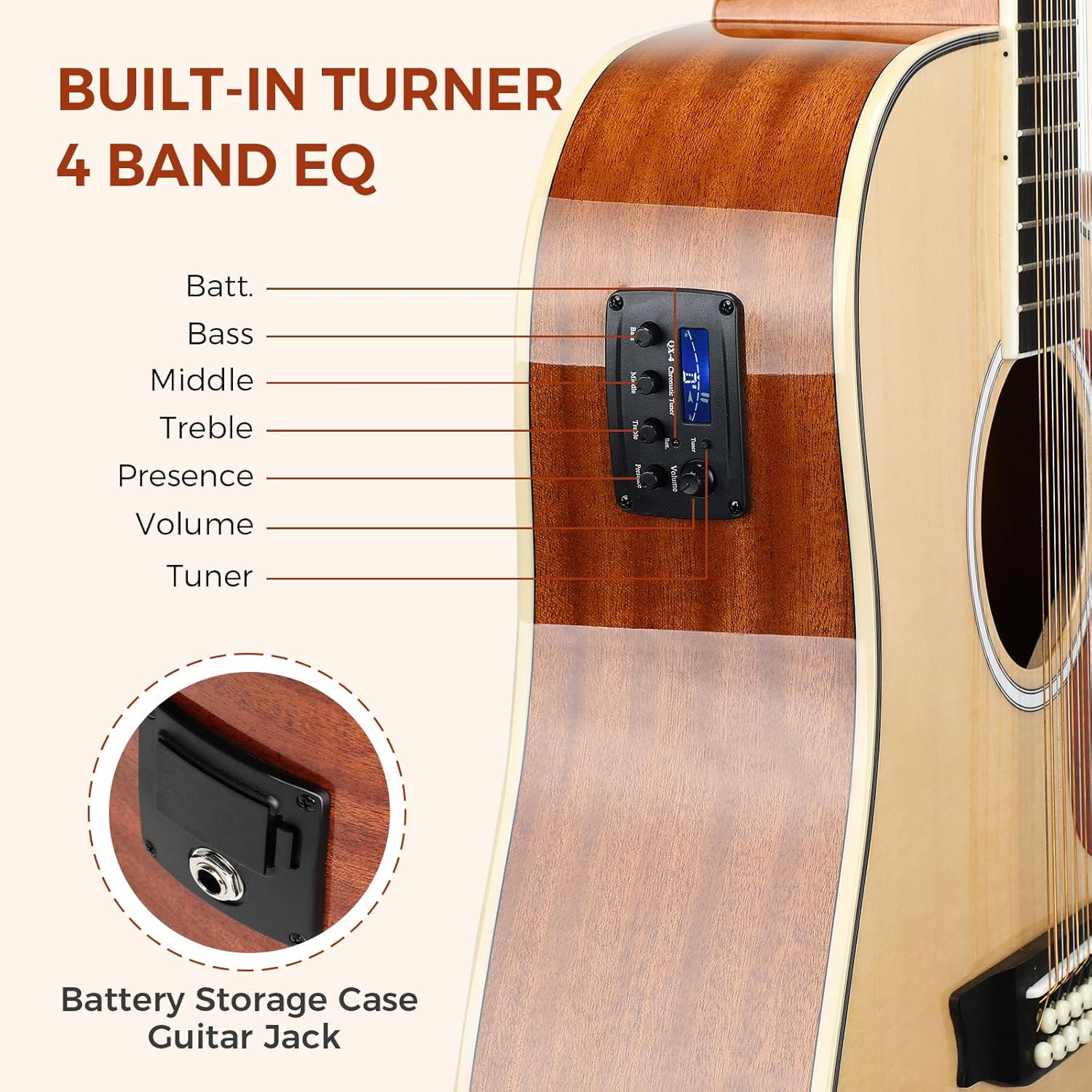 Asmuse 12 String Guitar,42” Acoustic Electric Guitar,Full Size 12 String Acoustic Guitar Bundle with 4-Band EQ, Gig Bag, Picks, Shoulder Strap