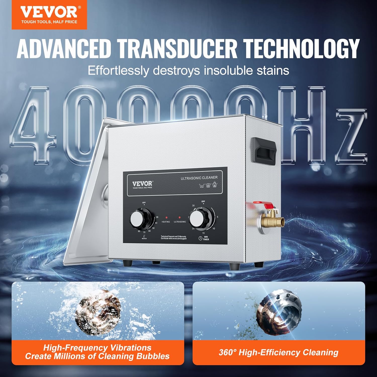 VEVOR 6L Sonic Cleaner with Heater Timer & Basket, Professional Digital Sonic Cavitation Machine, 180W Cleaning Machine for Watch Instruments, Glasses, Coin, Metal Parts, Tool