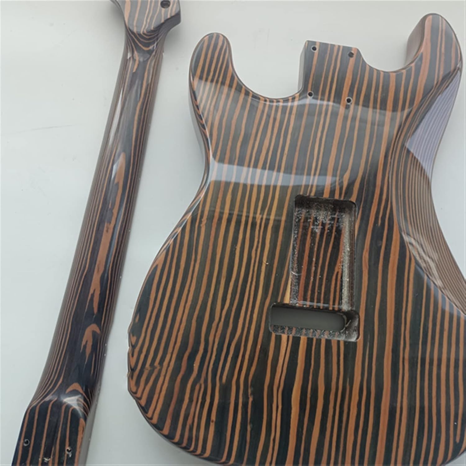 TSTS Zebrawood Painted Electric Guitar Body and Neck for 648mm Scale Length Fine Electric Guitar Kit Unfinished Electric Guitar Kit