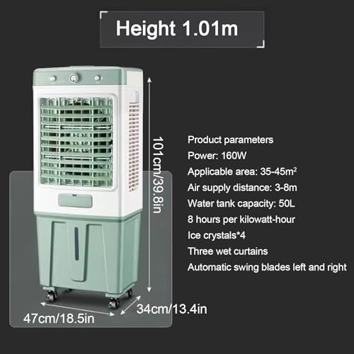 Portable Swamp Cooler, Evaporative Air Cooler, 10.5 Gal Water Tank, 4 Ice Packs, 3 Wind Speeds, Swamp Air Conditioner for Indoor, Outdoor, Garage(47x34x101cm(18.5x13.4x39.8in))