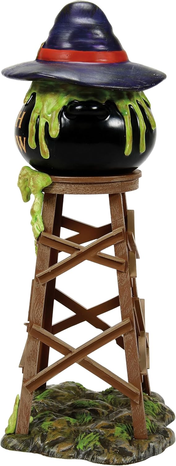 Department 56 Snow Village Halloween Accessories Witch Hollow Watertower Figurine- Resin Hand Painted Crafted Collectible Halloween Village House Figurines Accessory Home Decor Statues, 10.5 Inch