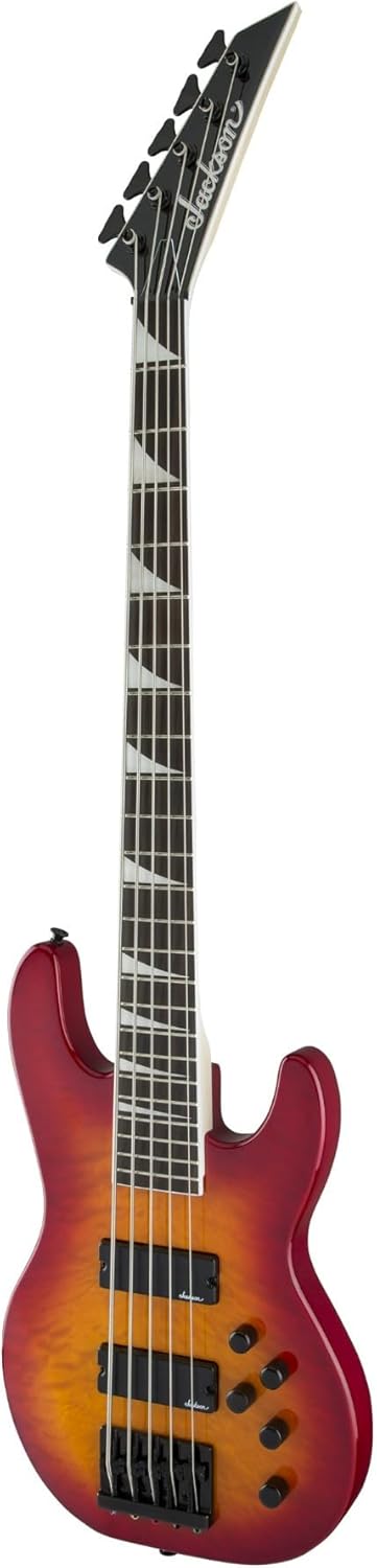 Jackson JS Series Concert Bass JS3VQ 5-String Electric Guitar (Right-Handed, Cherry Burst) Bundle with Polyester Protective Hardshell Gig Bag with Zipper Pocket (Black), and Steel Strings (3 Items)