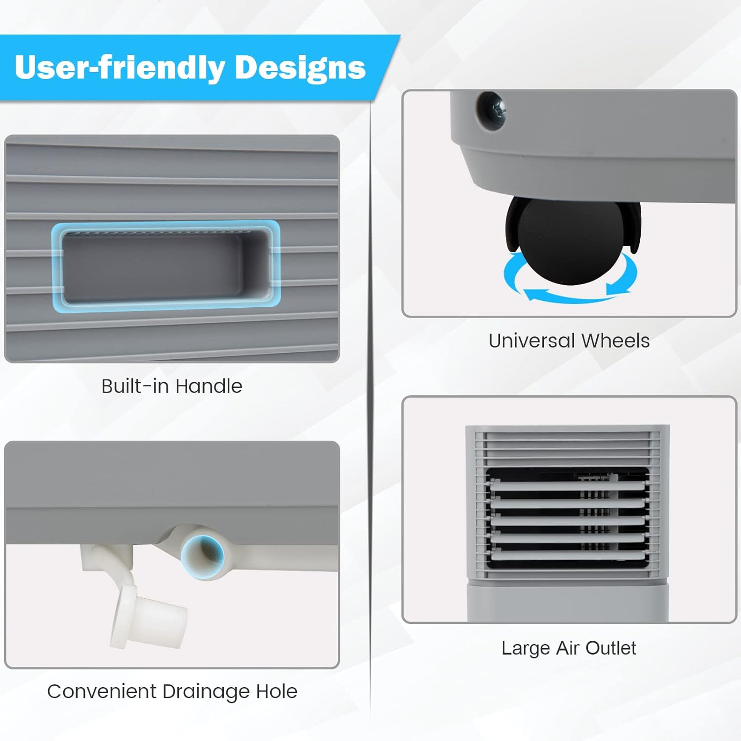 LDAILY 10000 BTU Portable Air Conditioner, 3-in-1 Air Cooler with Dehumidifier & Fan Mode, with Sleep Mode, 24H Timer, 2 Fan Speeds, Remote Control, Window Kit, Grey (10000BTU)