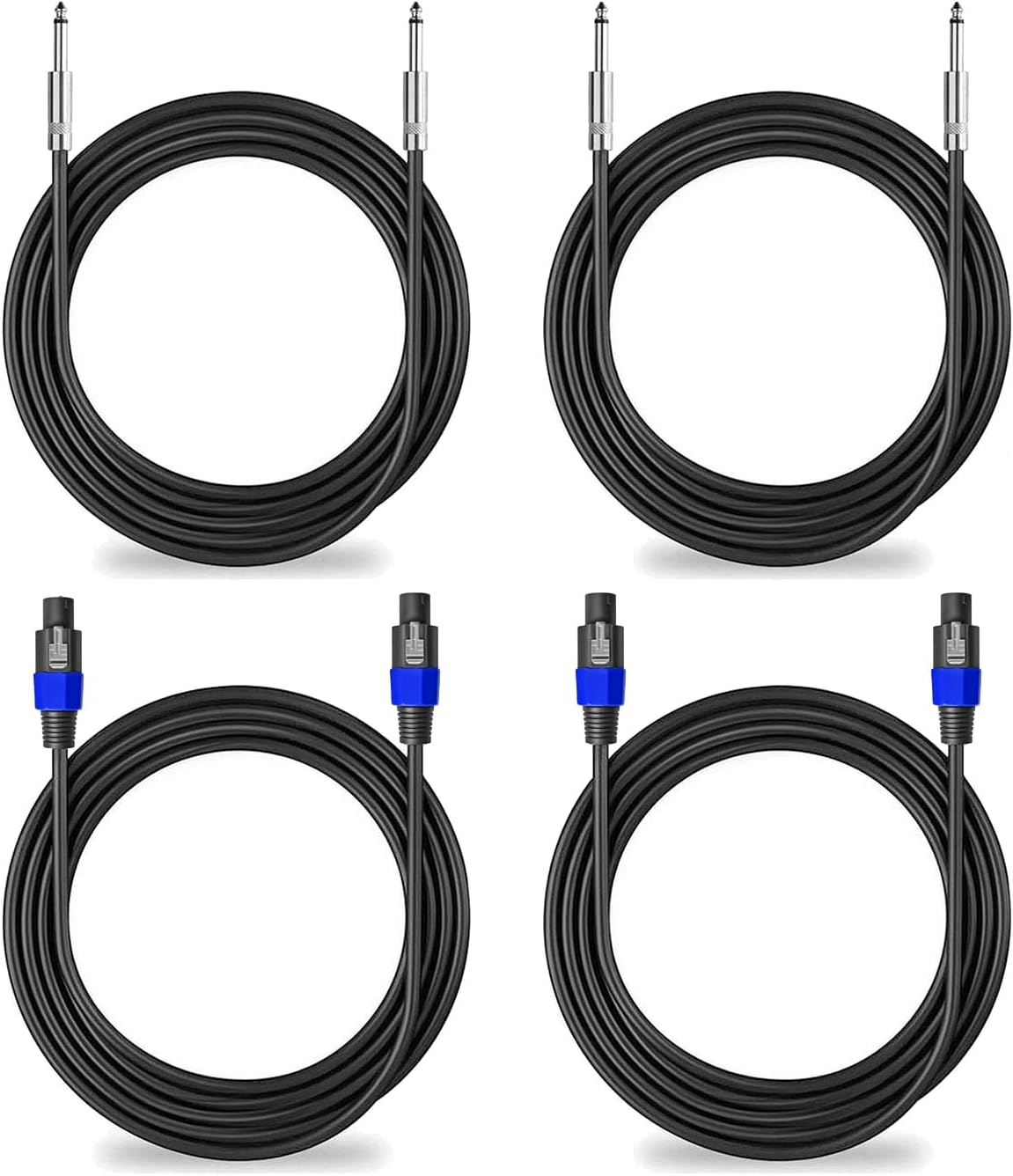 2Pack 50 ft 1/4 to 1/4 Cables & 2Pack 50 ft Male Speakon to Speakon Cables