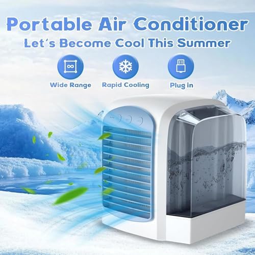 Air Conditioner, 380ml Large Water Tank, Portable Ac Cooler Water from Air Conditioner,Fast Cooling with Dynamic Ice Mist Technology,3 Wind Speeds(Blue)