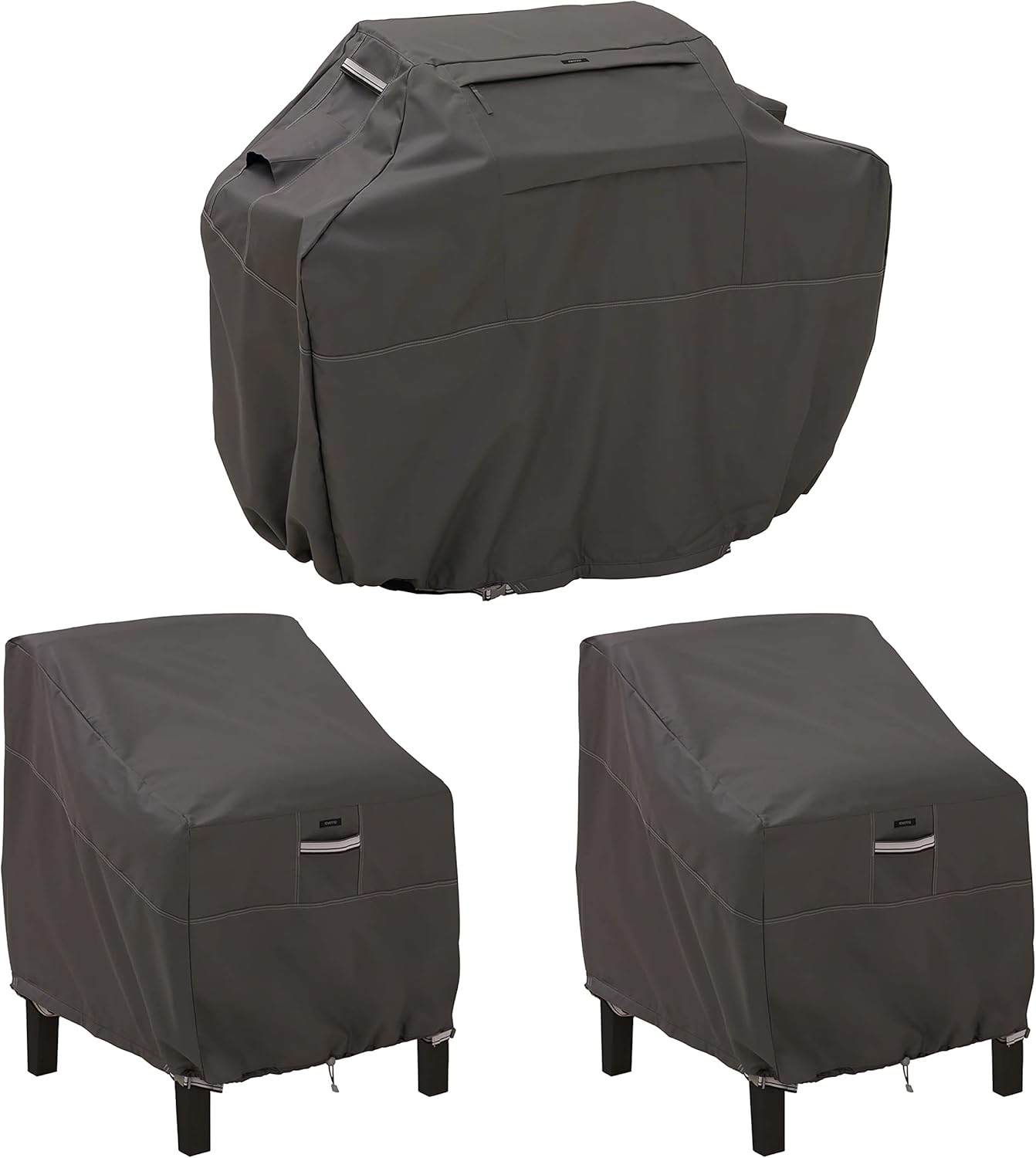Classic Accessories Ravenna Water-Resistant 58 Inch BBQ Grill Cover and 38 Inch Patio Lounge Chair Cover Bundle