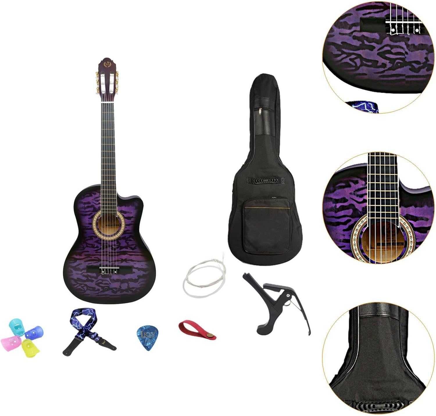 Acoustic Guitar for Beginners - Portable Travel Guitar with Steel Strings, Compact Size for Easy Learning and Performance- Purple